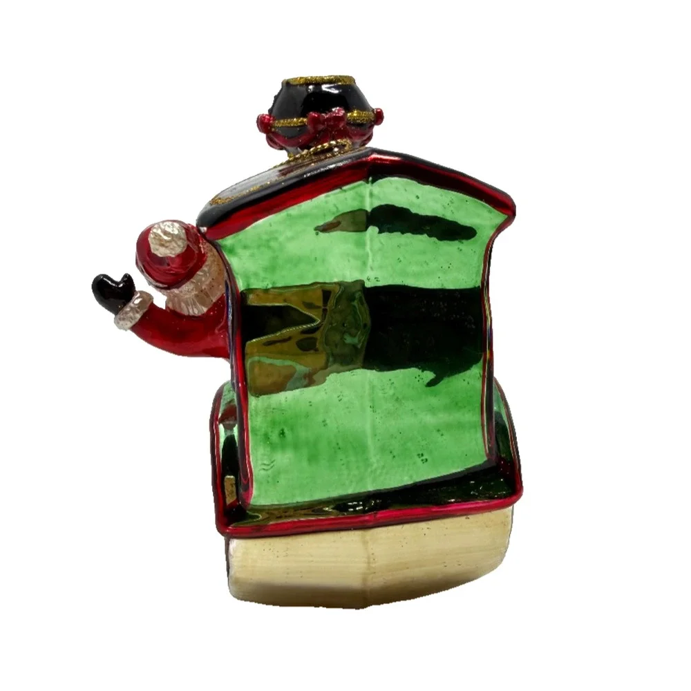 Hand Blown Glass Santa Train Christmas Ornament Holiday Decor 3.75x4